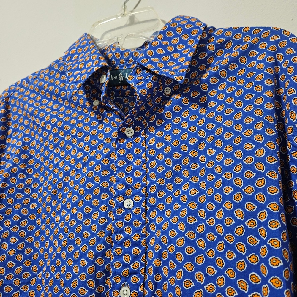 Ralph Lauren Mens XL Blue Orange Floral Geometric Button Down Shirt Long Sleeve - Picture 2 of 4